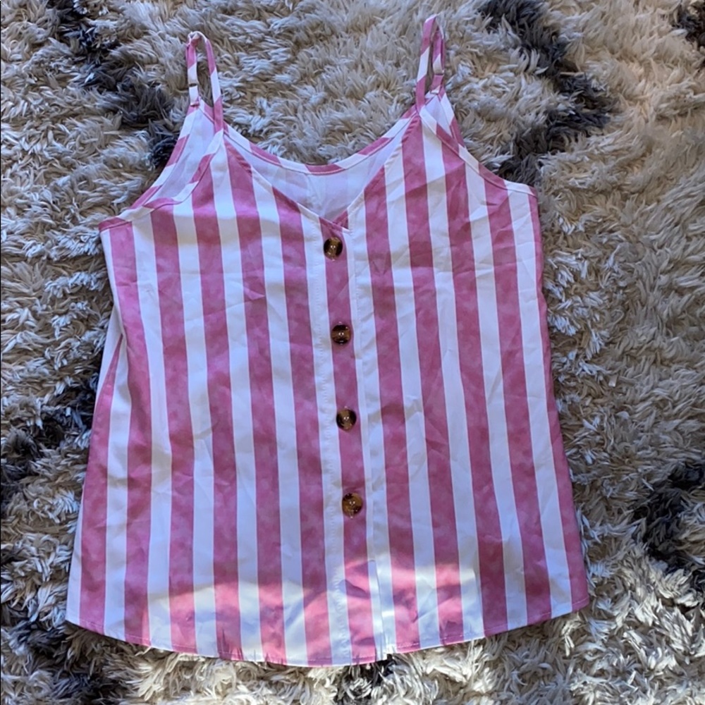 Pink and White Striped Tank with Buttons